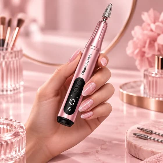 La ponceuse NAILTECHPRO tenue en main dans un salon